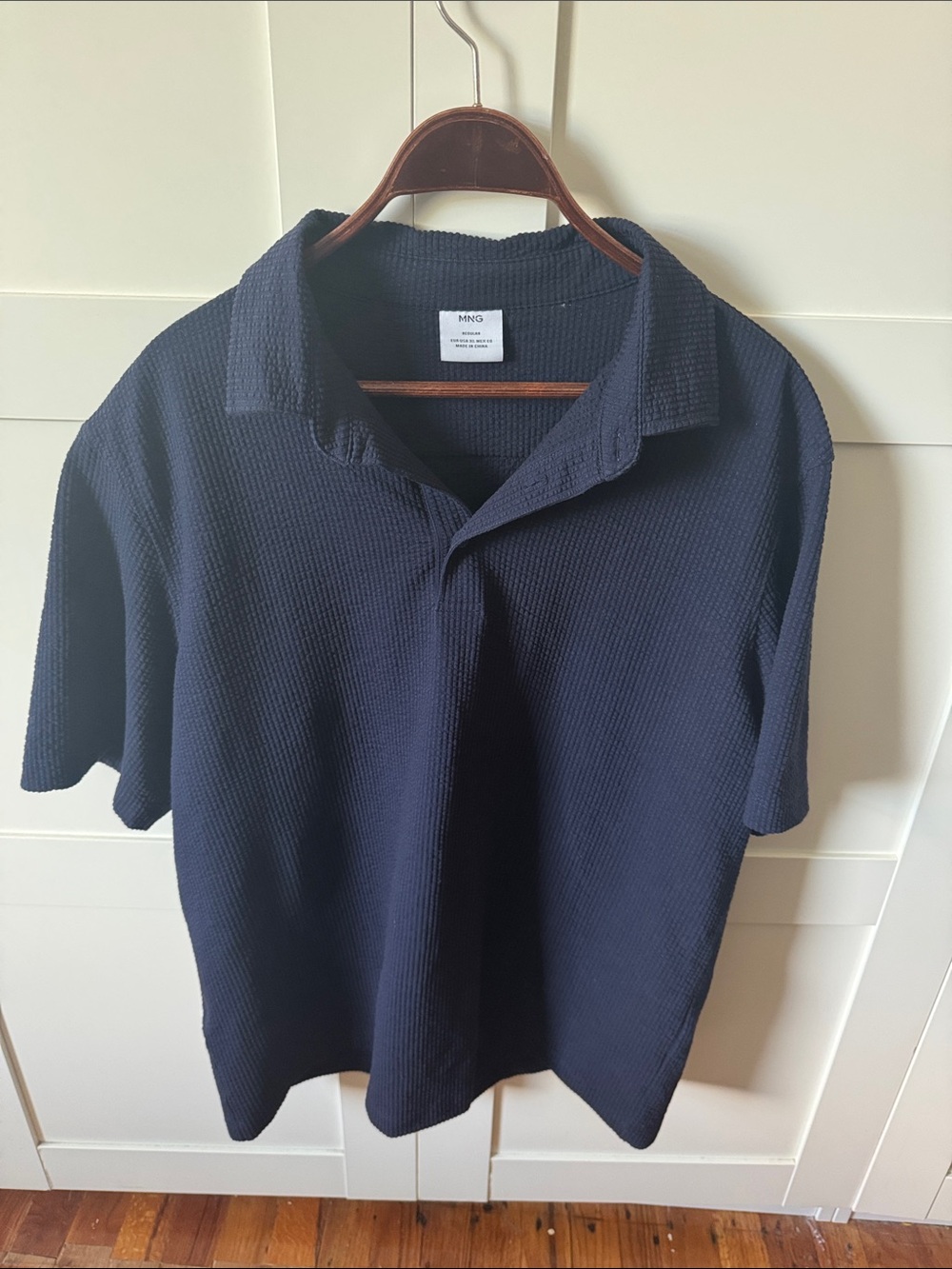 Mango Men’s Navy Seersucker Short-Sleeve Polo
